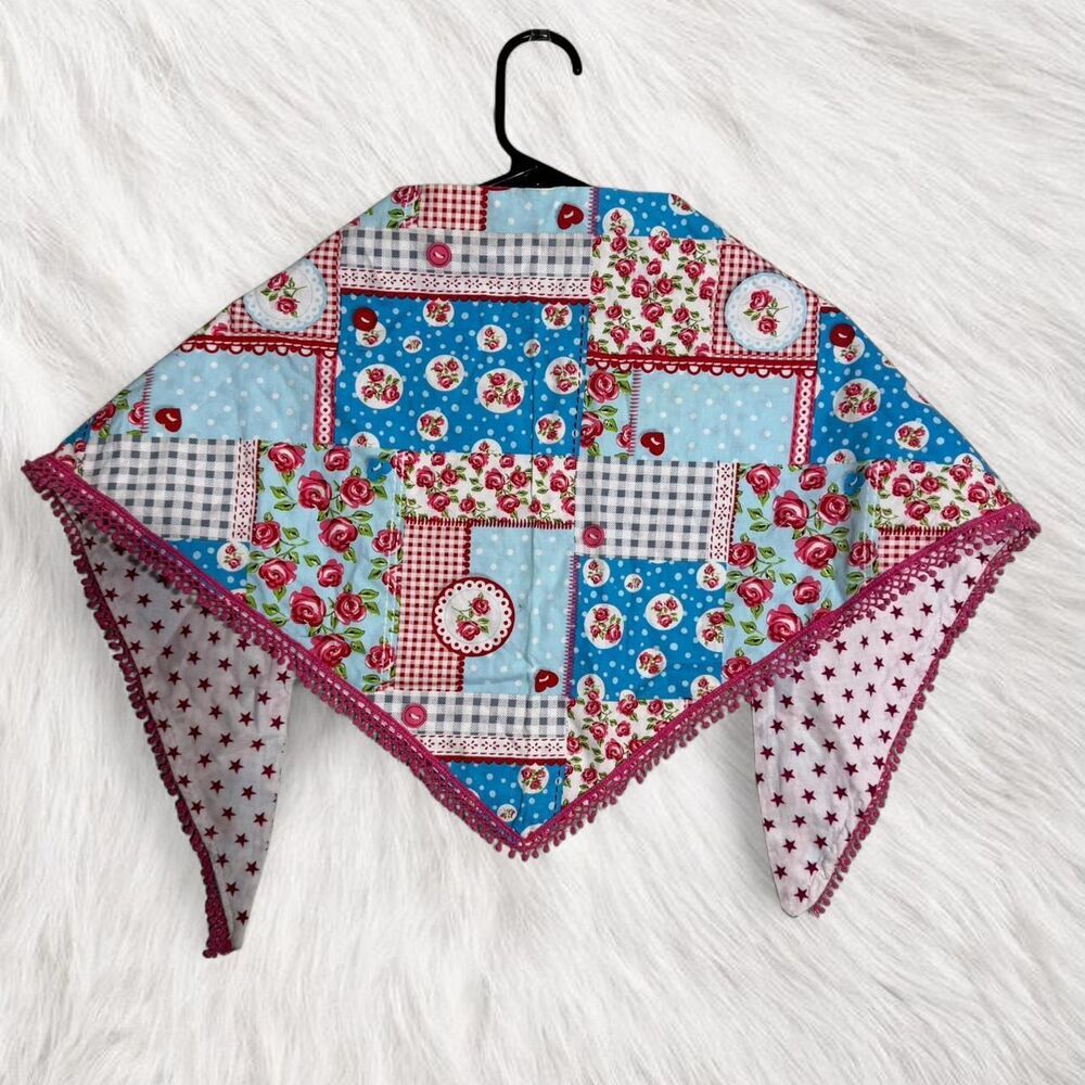 Vintage Double Sided Triangle Headscarf Floral Polka Dot Star Patchwork Bandana